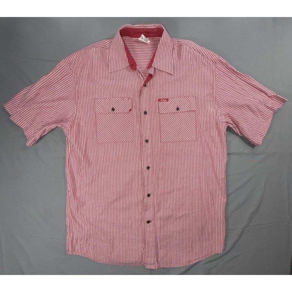 G-Unit Shirt Mens XL Red Stripe Cotton Short Sleeve Button Up Casual Woven